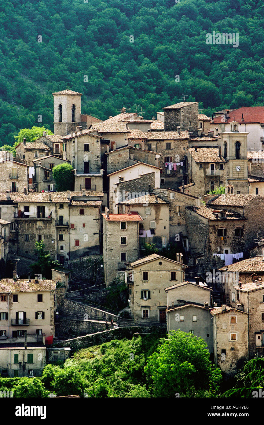 A view of the medieval hill town of Scanno in the Abruzzo region of Italy Stock Photo