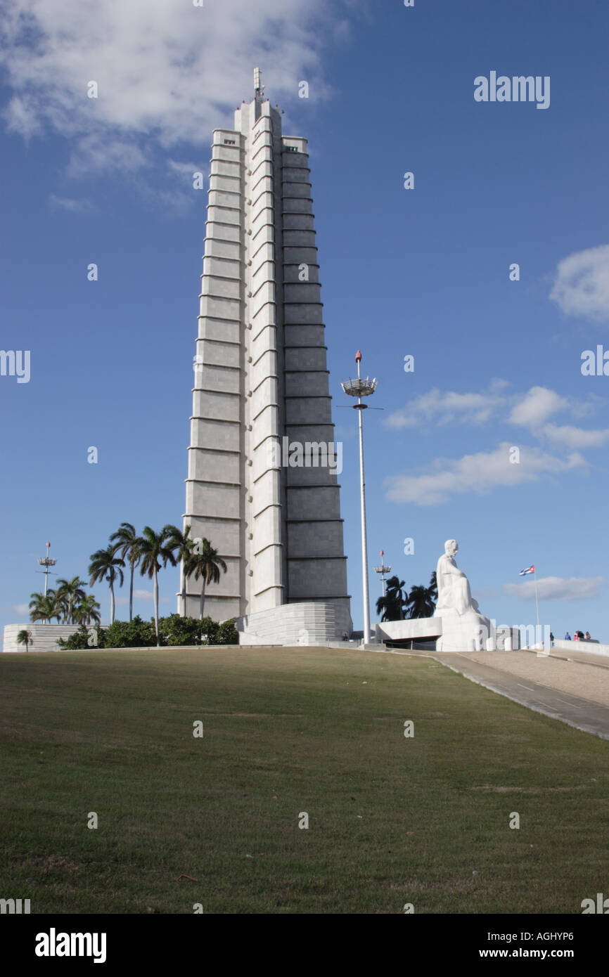 Memorial Tower and Statue of Jose Marti at Plaza de la Revolution, Havana, Cuba Stock Photo