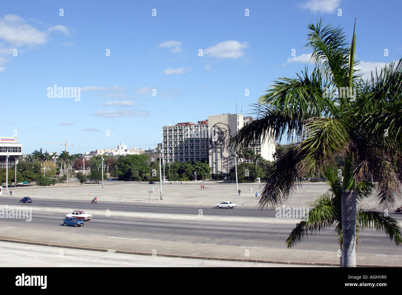 Che Guevara watches over Plaza de la Revolution, Havana, Cuba Stock Photo