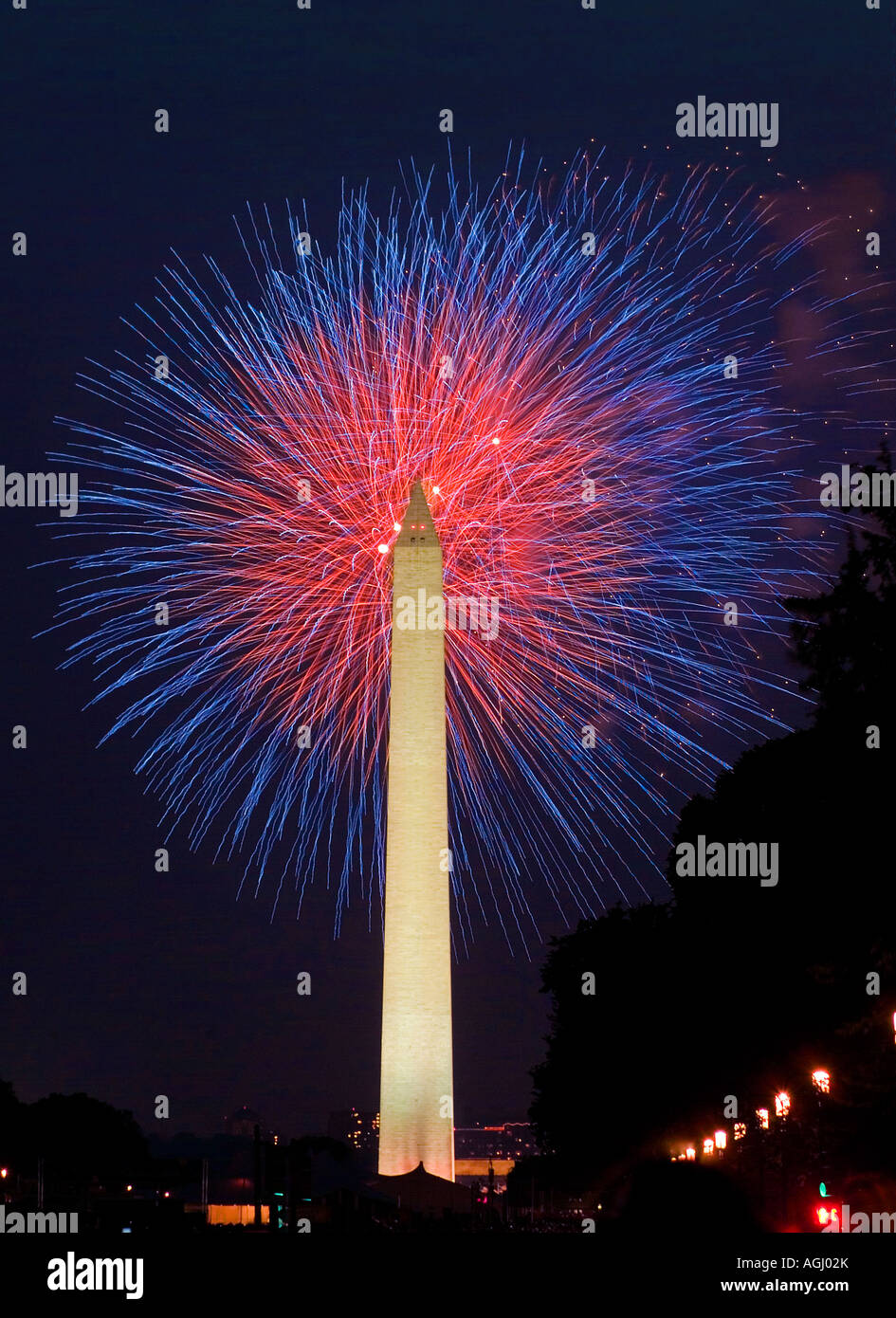 Washington Monument At Night Fireworks