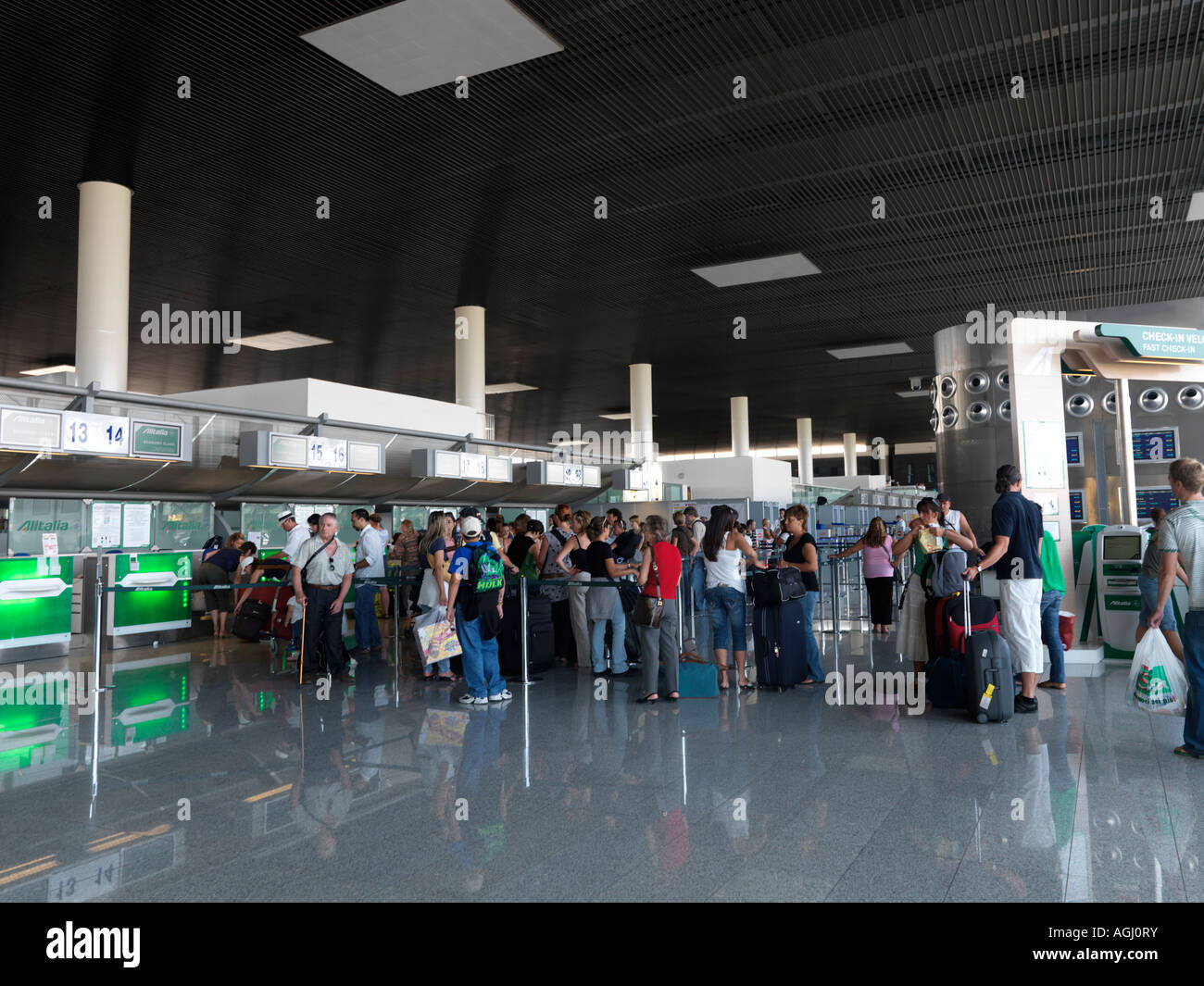 Catania Airport Sicily Tourists Checking in for Flight Stock Photo