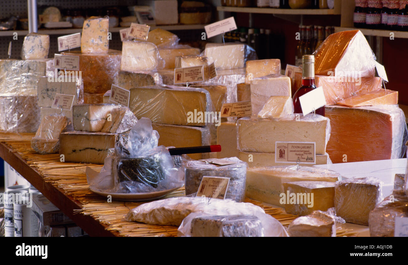 Cheese display in England in Great Britain in the United Kingdom UK