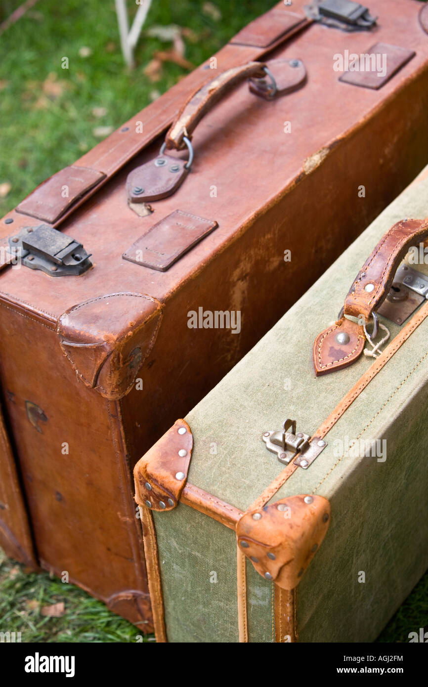 2 battered old suitcases Stock Photo Alamy