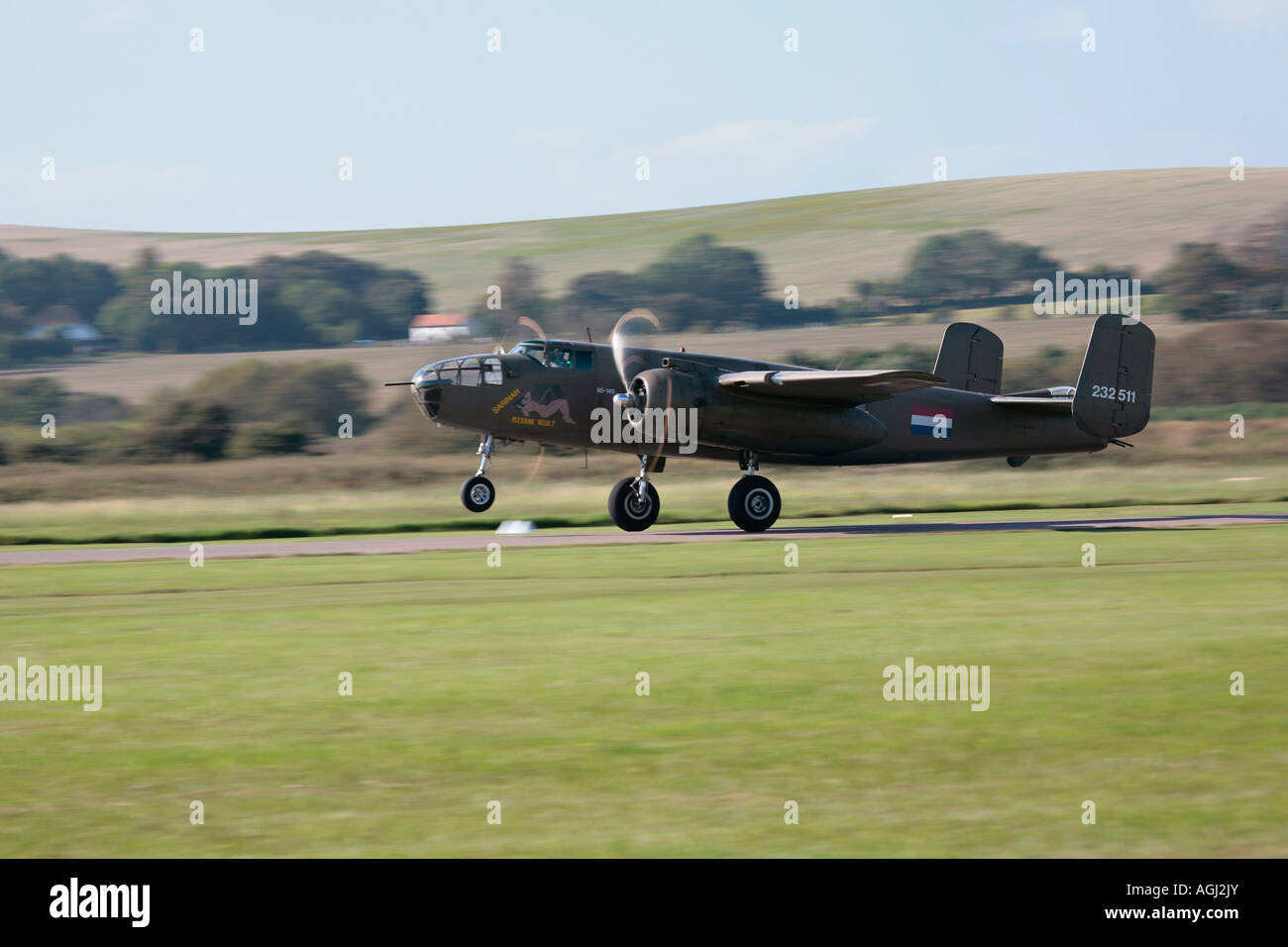 The North American B-25 Mitchell Bomber Taking Off At Shoreham Airport ...