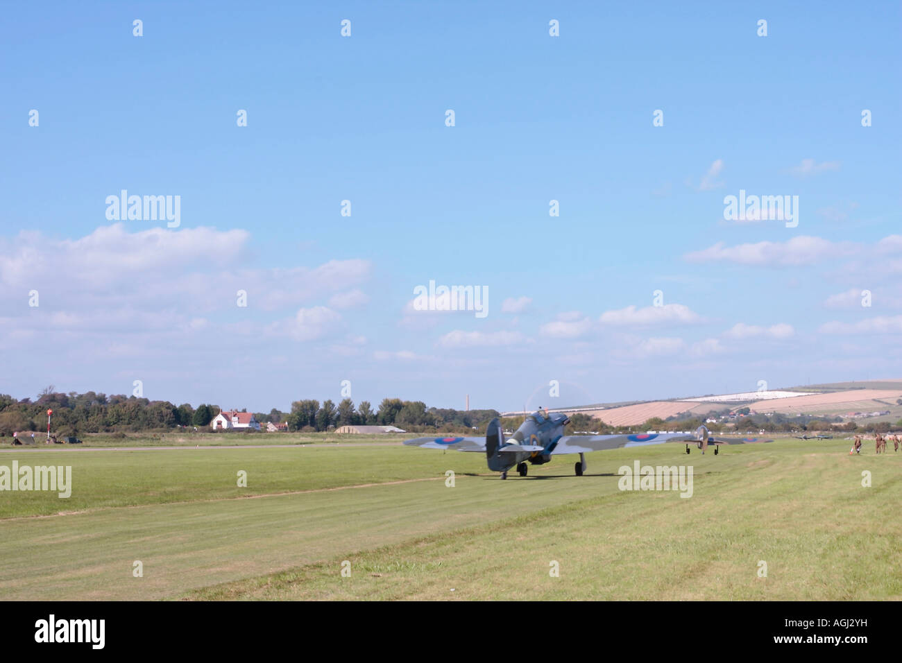 Spitfire scramble at Shoreham airshow, Shoreham airport, West Sussex, England, UK Stock Photo