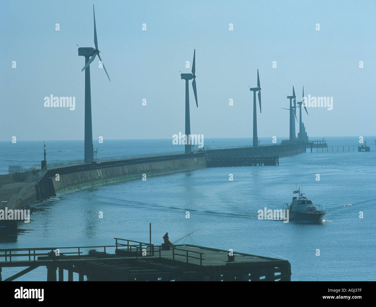 wind turbines blyth harbour northumberland uk Stock Photo