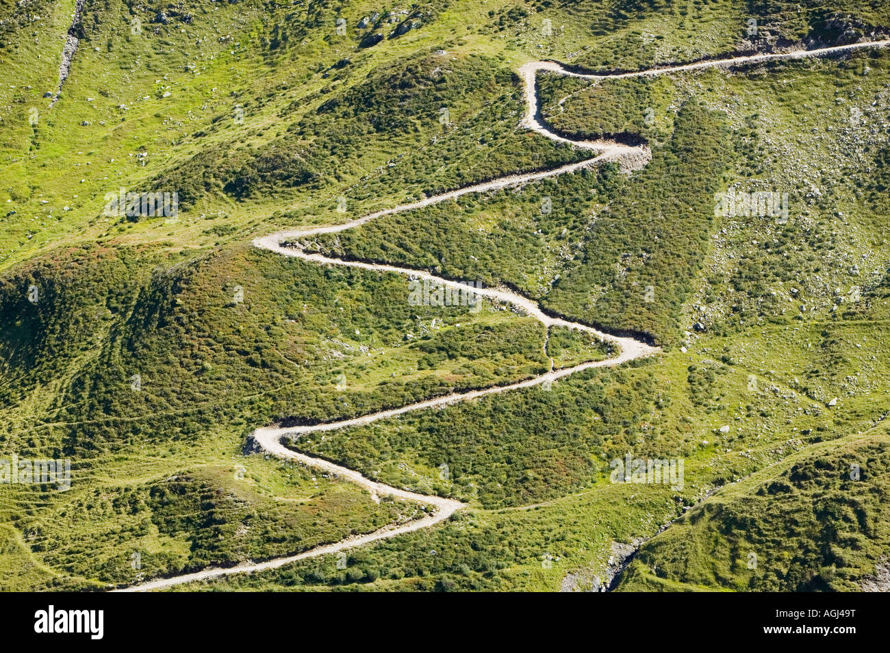A zig zag track up to the Col de Balme above Chamonix France Stock Photo