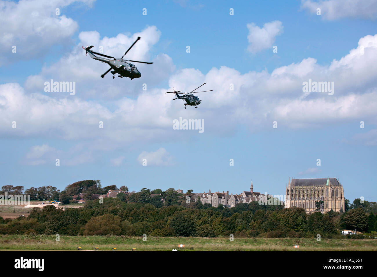Royal Navy Black Cat helicopter aerobatic display (now 825 NAS) at Shoreham airshow, Shoreham Airport, West Sussex, England Stock Photo