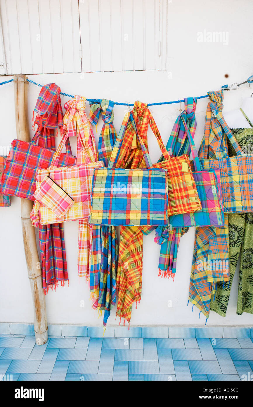 Close-up of hand bags and stoles at a market stall Stock Photo