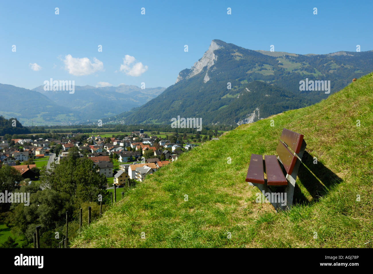 Town of Balzers looking south towards Sargans, Liechtenstein LI Stock Photo