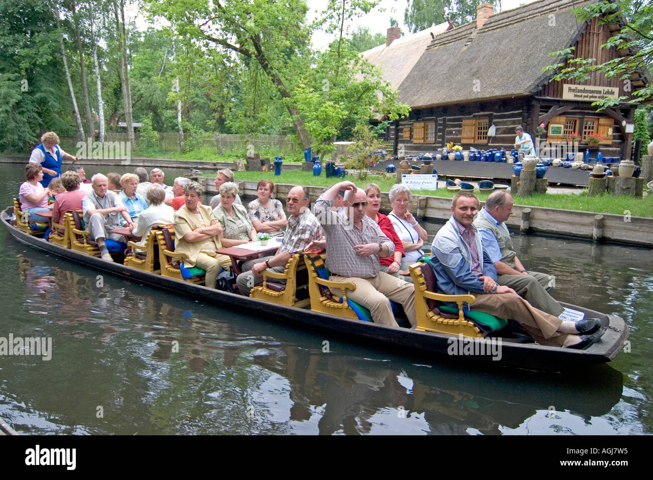 germany brandenburg spreeforest spreeforest rowing boats with tourists in luebbenau lehde Stock Photo