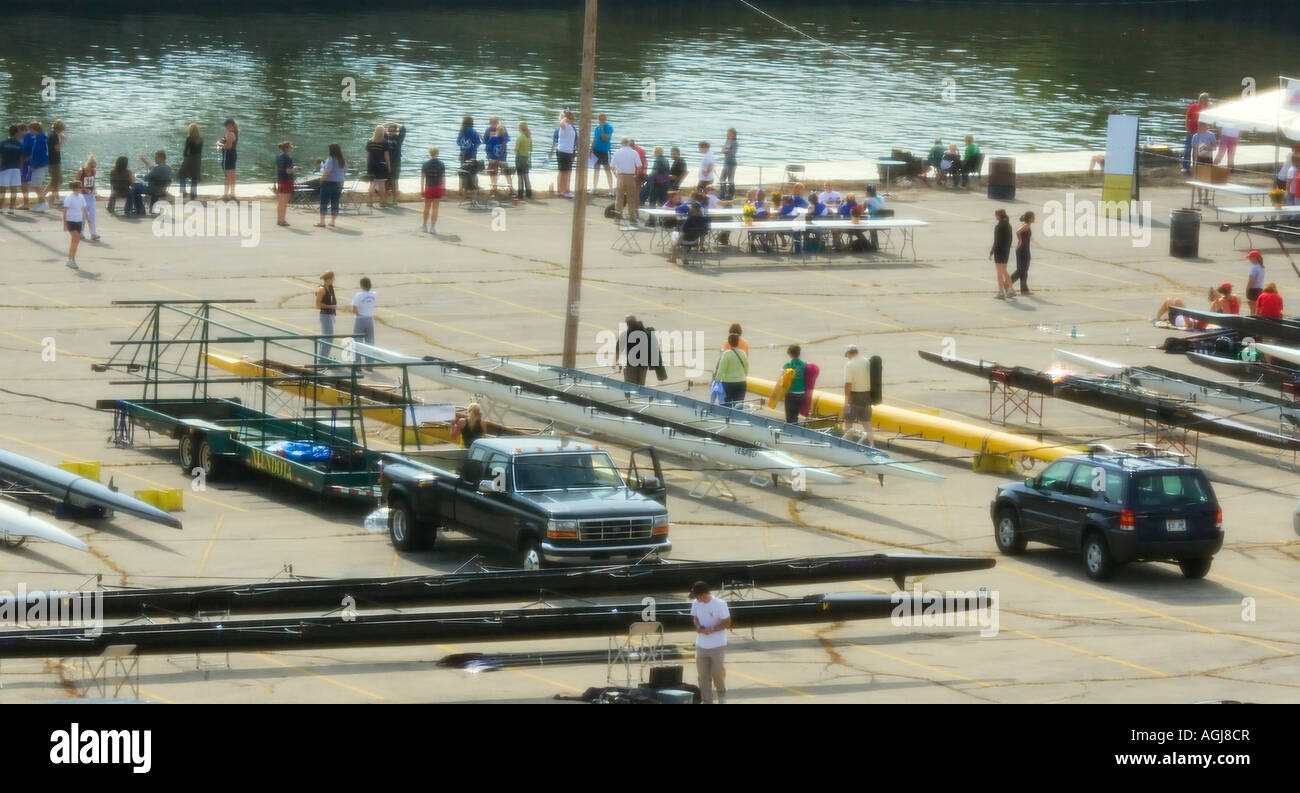 Milwaukee River Challenge crew boat race. Stock Photo
