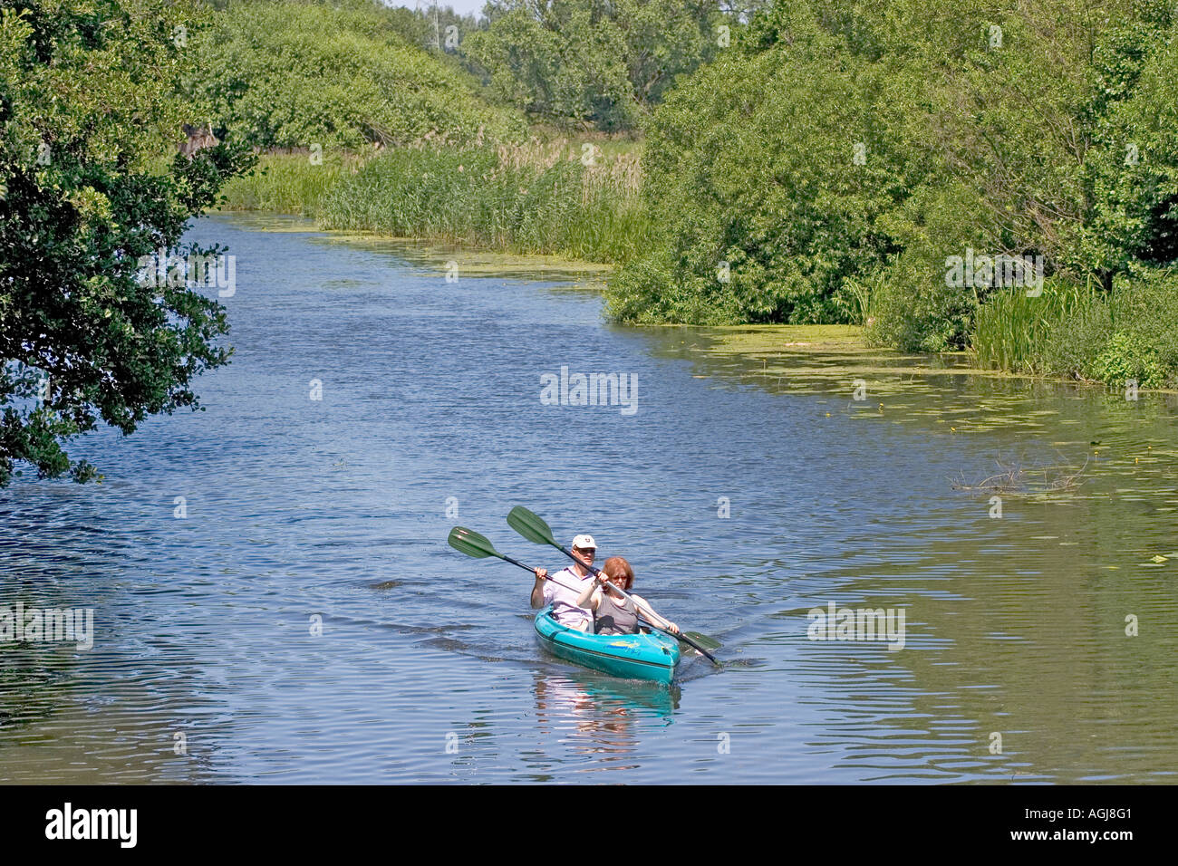 germany brandenburg spreeforest paddelboats on the spree river near krimnitz Stock Photo