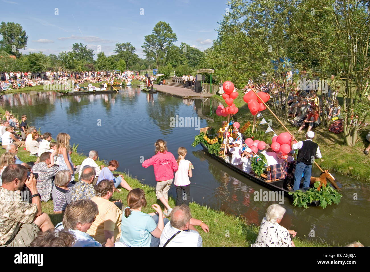 germany brandenburg spreeforest boat parade during the johannismarkt in straupitz Stock Photo