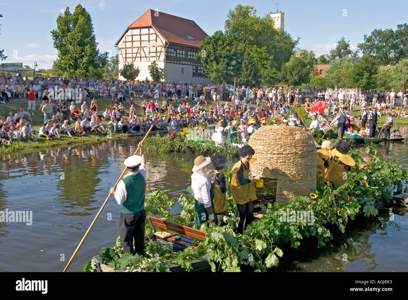 germany brandenburg spreeforest boat parade during the johannismarkt in straupitz Stock Photo