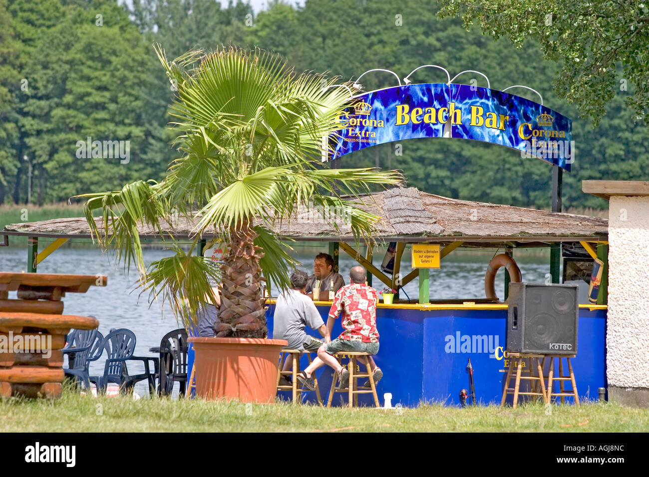 germany brandenburg spreeforest open air bar at the little koeriser lake Stock Photo