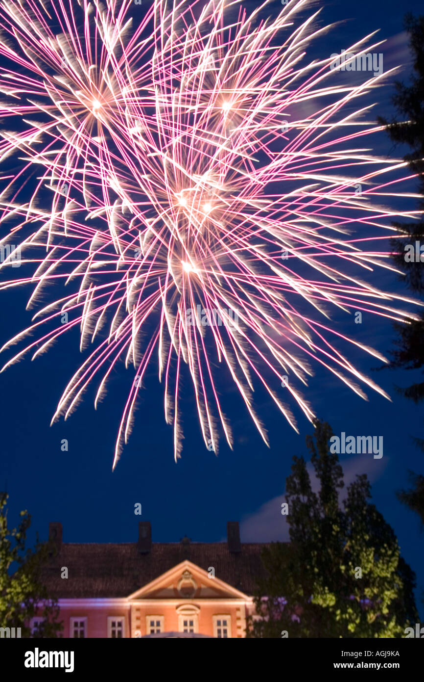 germany mecklenburg vorpommern fireworks at the end of a classic concert in the park of castle bothmer Stock Photo
