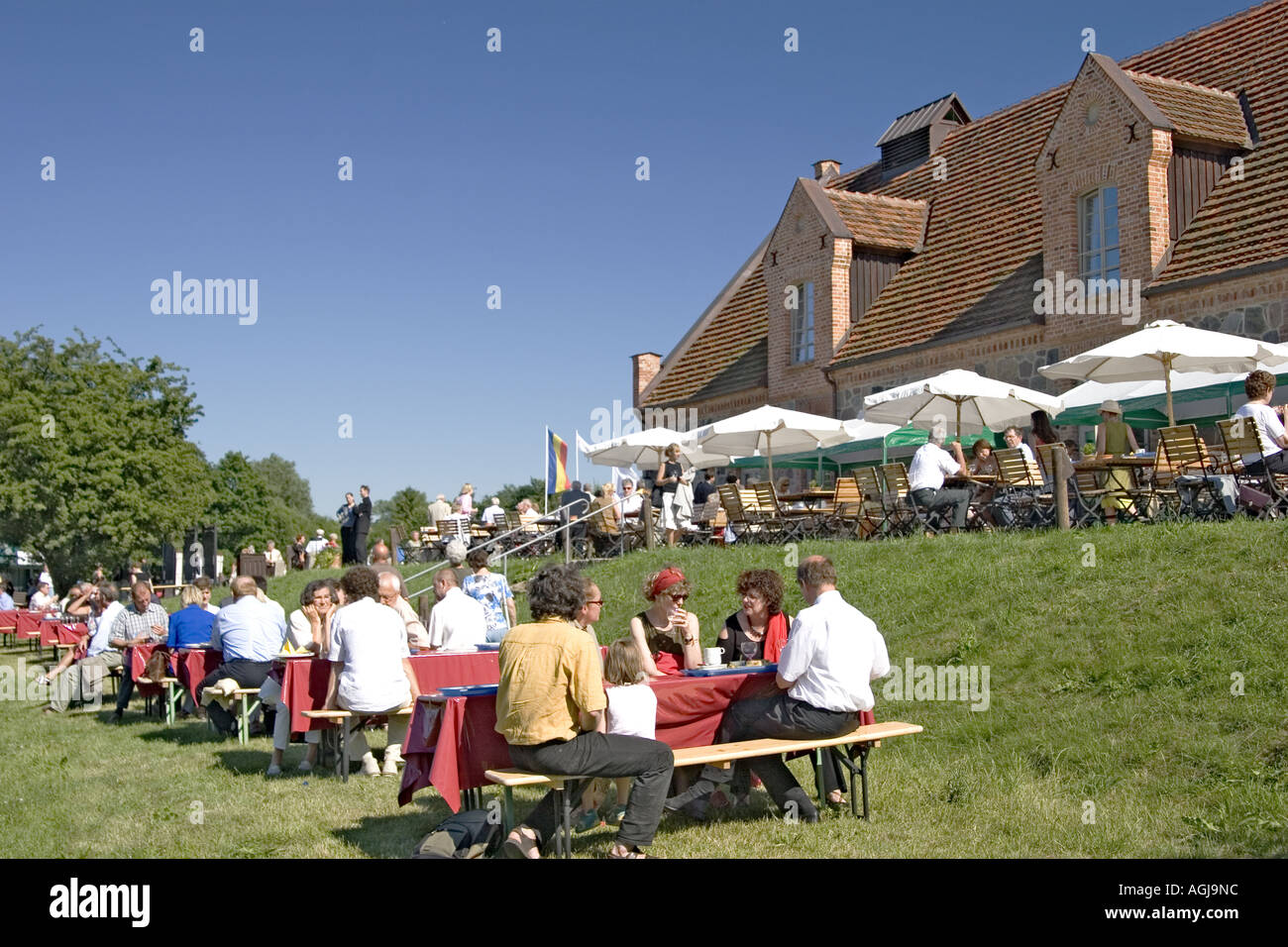 germany mecklenburg vorpommern palace ground ulrichshusen with summer guests Stock Photo
