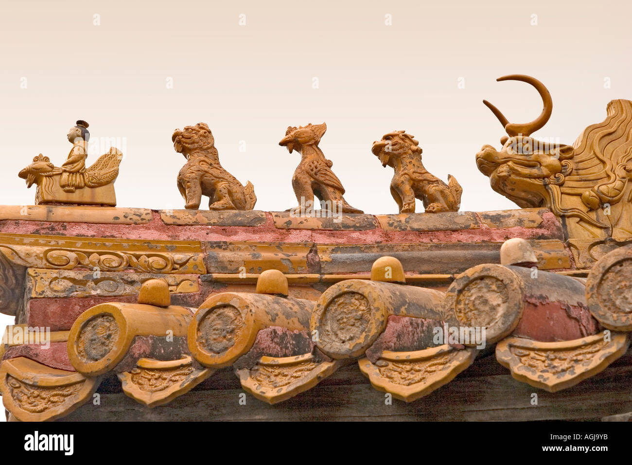 asia china peking beijing forbidden city animal figures on roof Stock Photo