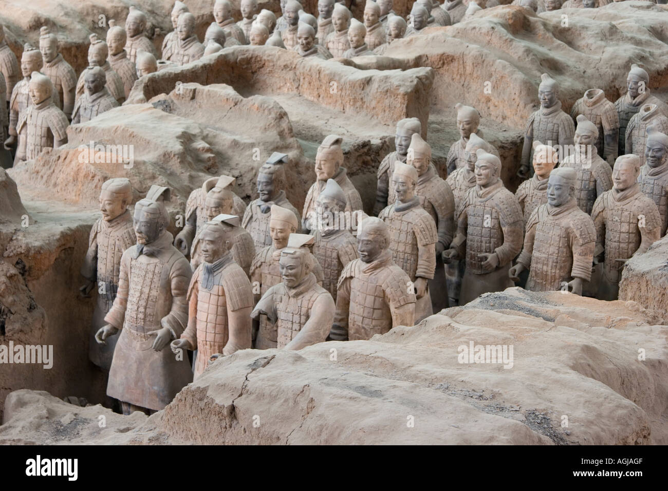 asia china xian view on warriors and horses of terrakotta army in Qin Shi Huang Mausoleum Stock Photo