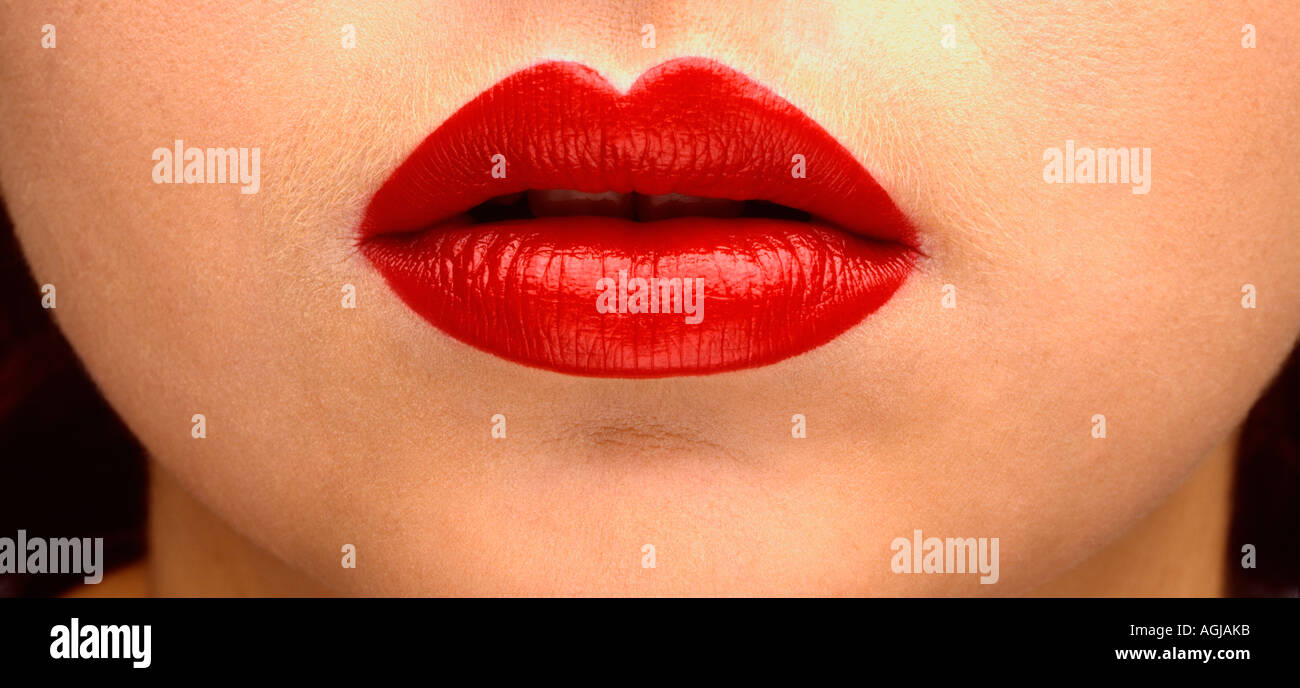 Full Red Womans Lips Stock Photo