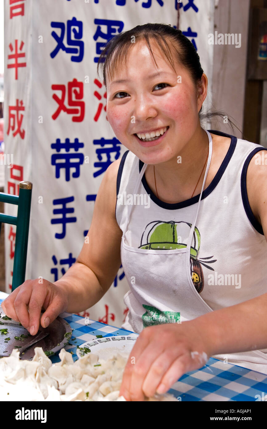 asia china yong woman on market in dunhuang silkroad Stock Photo