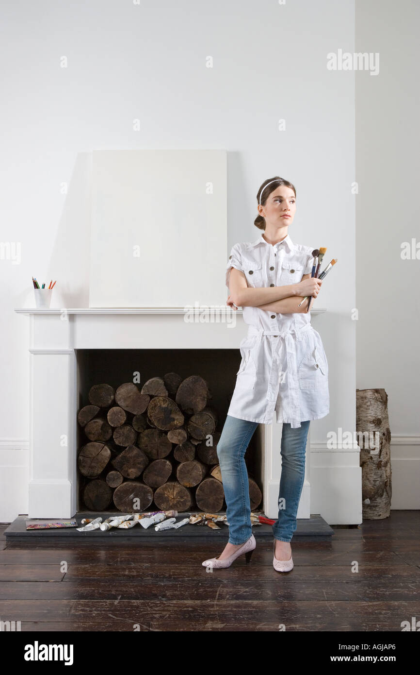 Artist with blank canvas Stock Photo