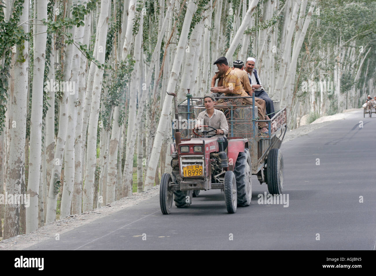 asia china chinese farmers on tractor on silkroad near yutian Stock ...