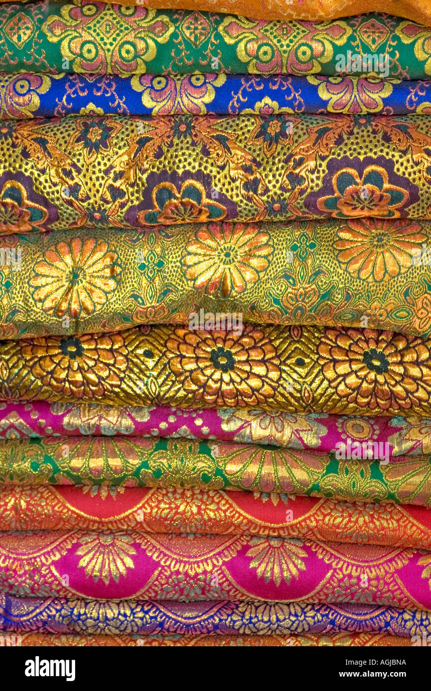 asia china silkdrapery on the market of khotan at silk road Stock Photo