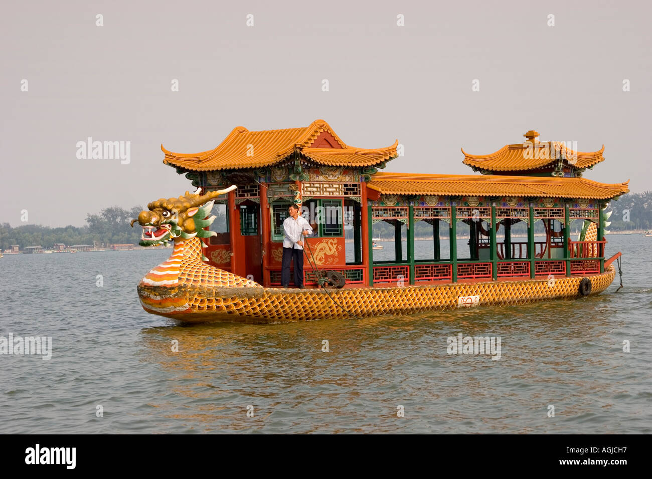 asia china dragonboat on the kunming lake located in summer palace in peking Stock Photo