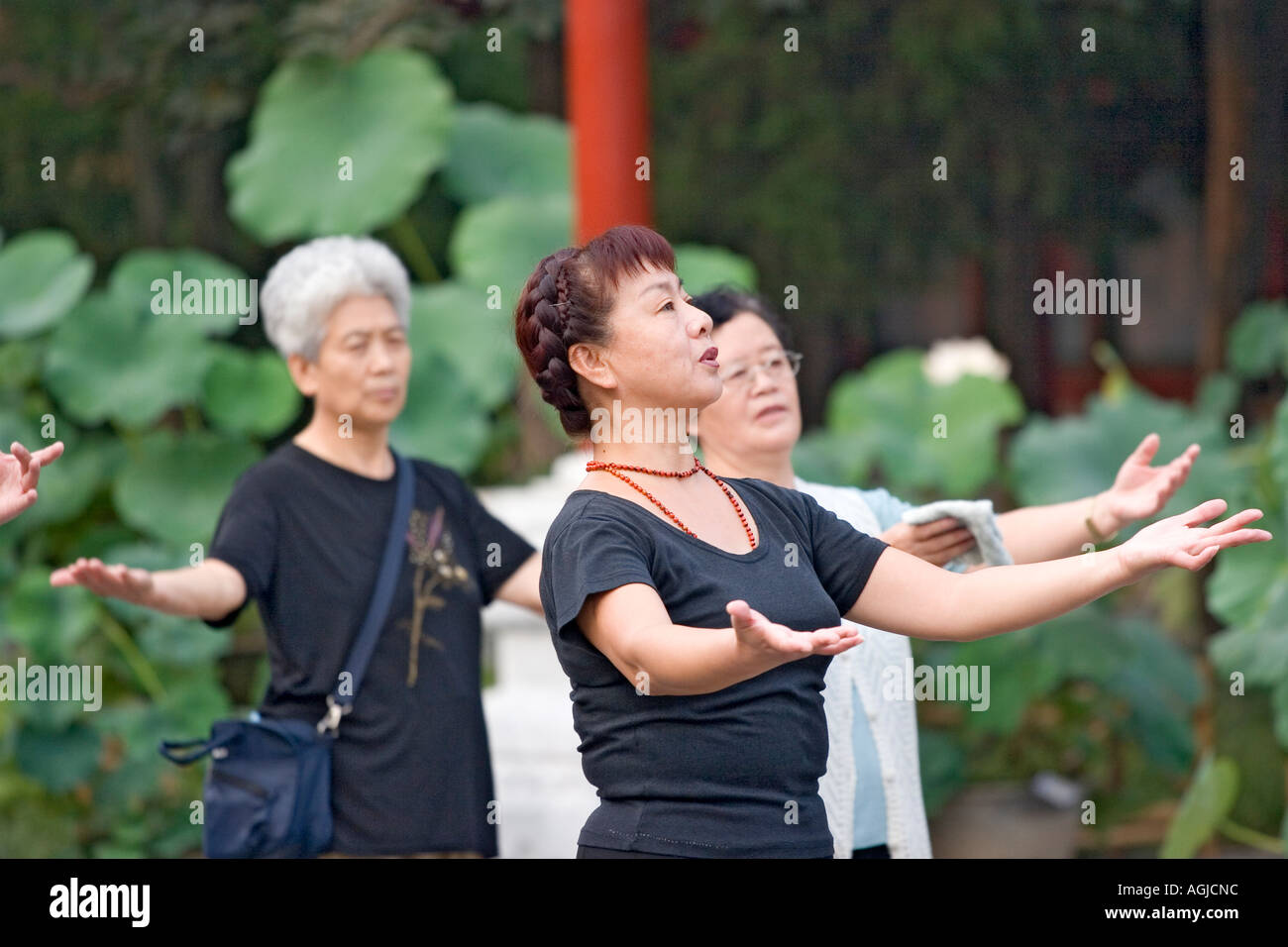 asia china shadow boxing gymnastics chinese during daily gymnastics Stock Photo