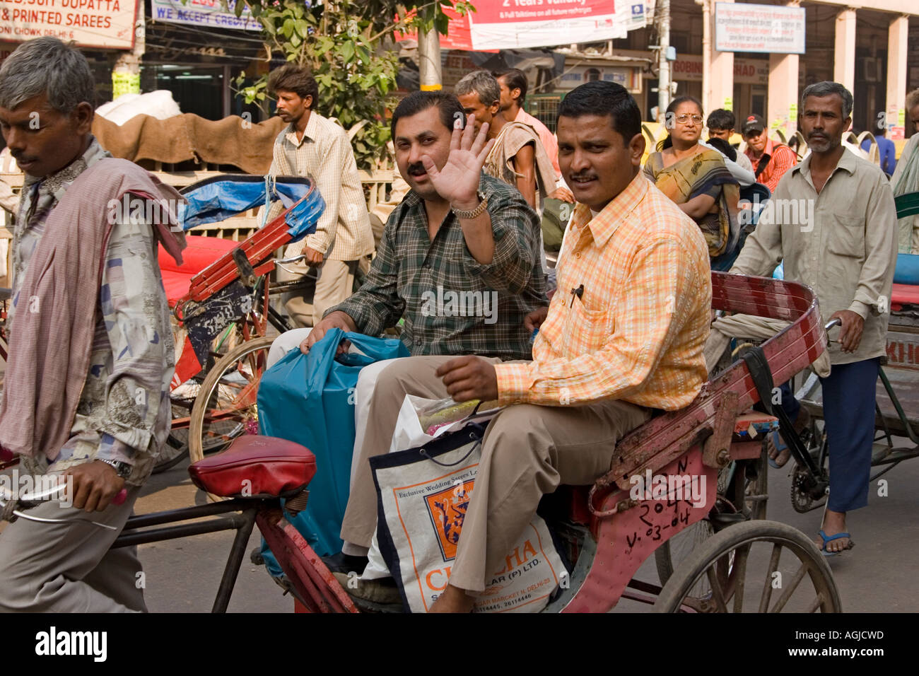 asia india people on the road in old delhi Stock Photo