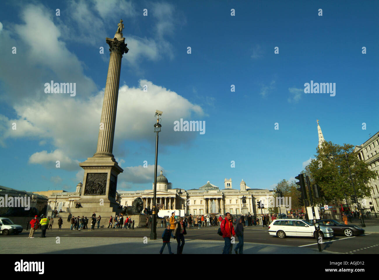 England London Trafalgar Square fountain and National Gallery  Stock Photo