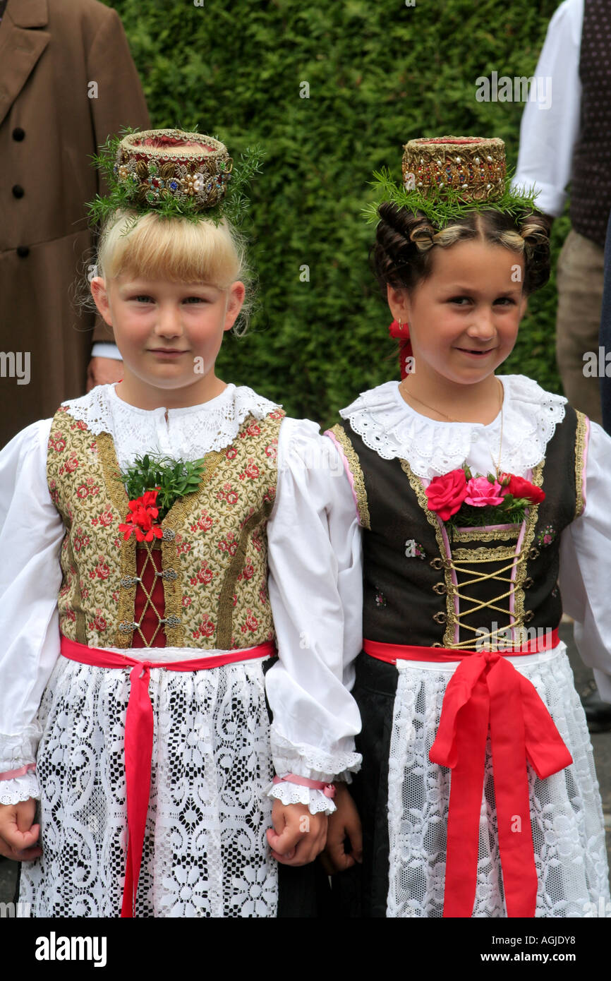 Two Little Girls In Their Traditional Costume Bad Toelz Bavaria