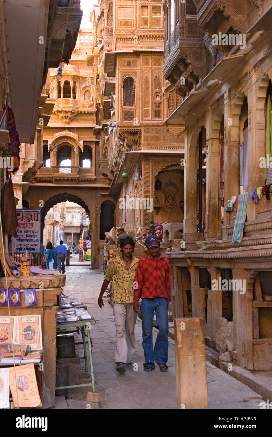 india residential quarter with facades of havelis in jaisalmr rajasthan Stock Photo