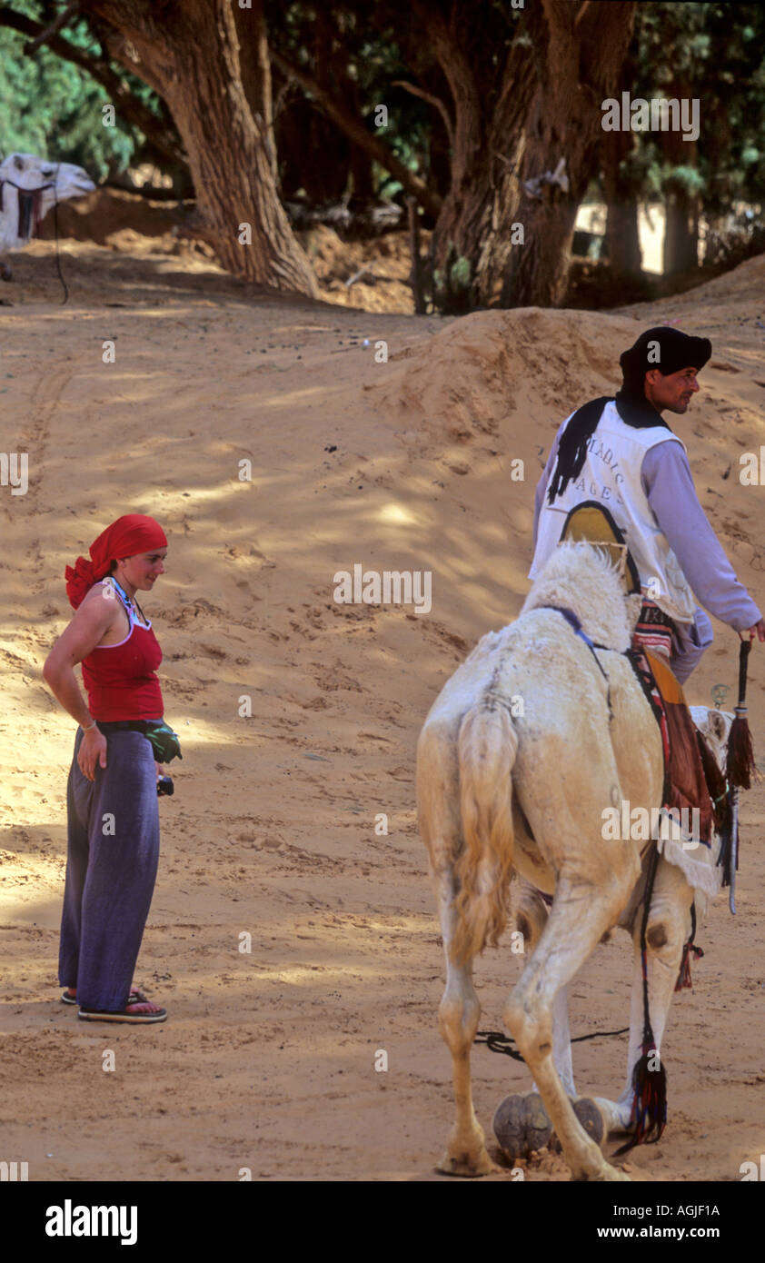 Bedouin on a dromadery and woman Stock Photo
