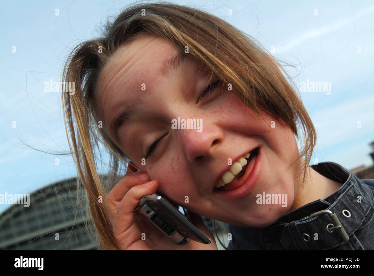 mobile phone conversation Stock Photo