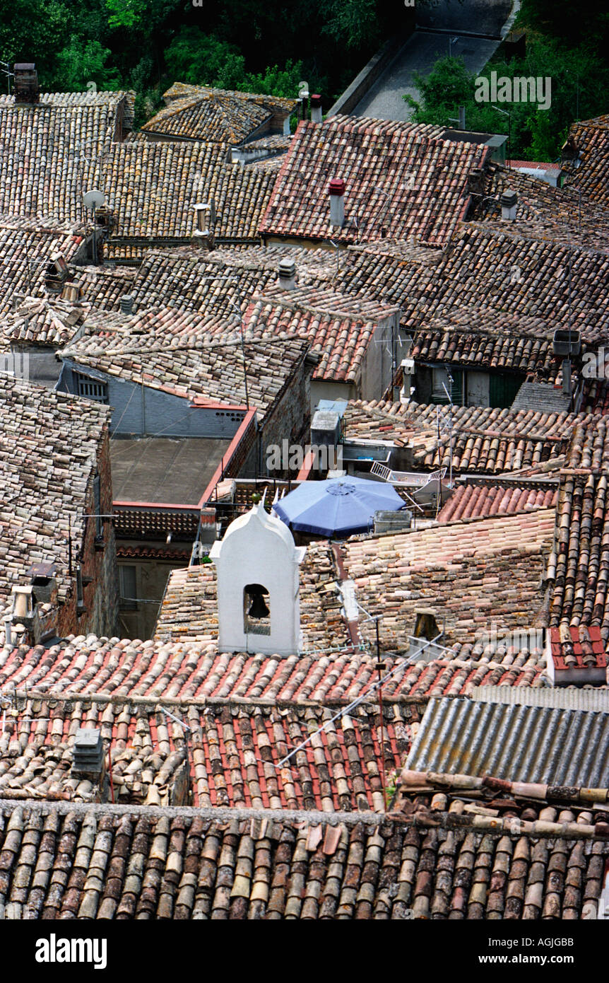 Looking down on the red tiled rooftops of Loreto Aprutino in Italy s Abruzzo region from the top of the hill Stock Photo