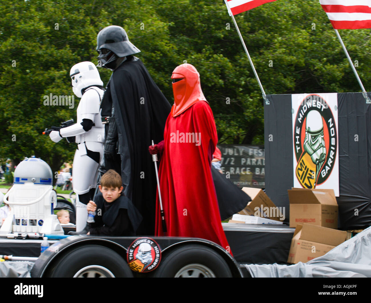 R2D2 Darth Vader a Stormtrooper an Emperors Royal Guard and Anakin Skywalker Stock Photo