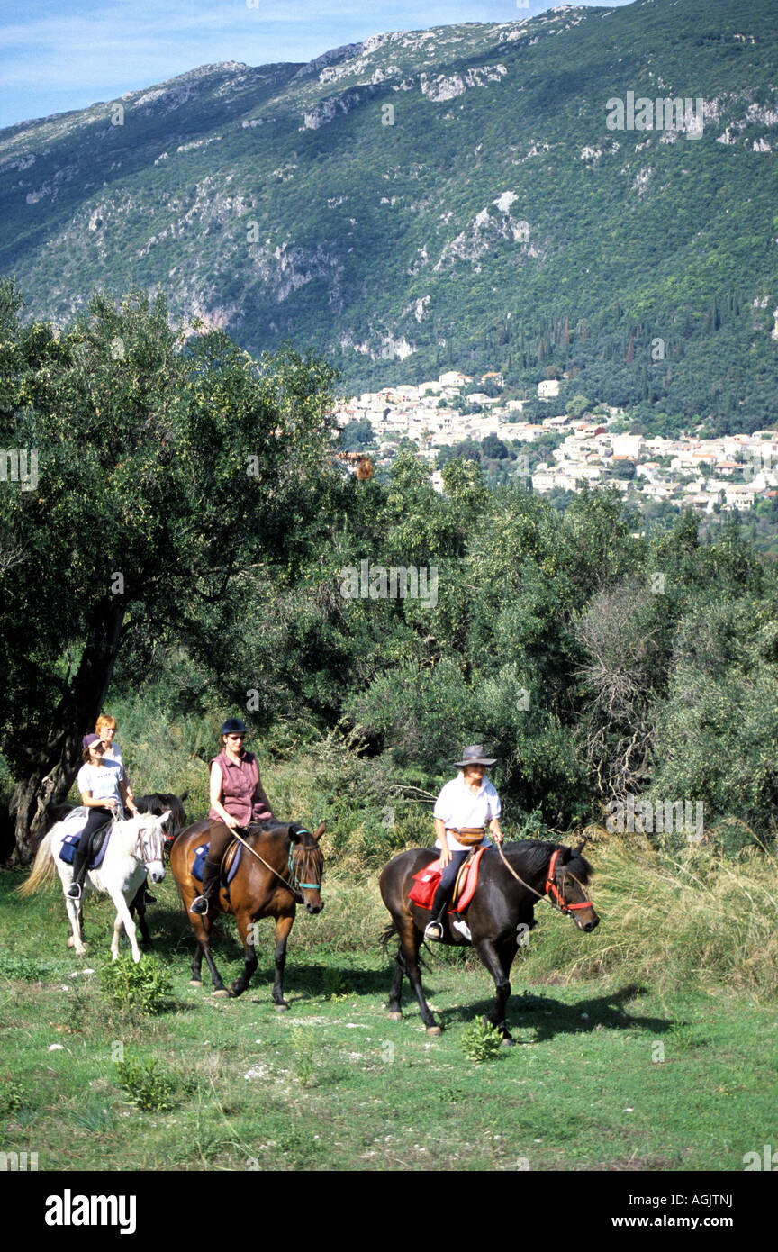 The rural inland offers the best in  horse-riding  on the major Greek holiday island of Corfu. Stock Photo