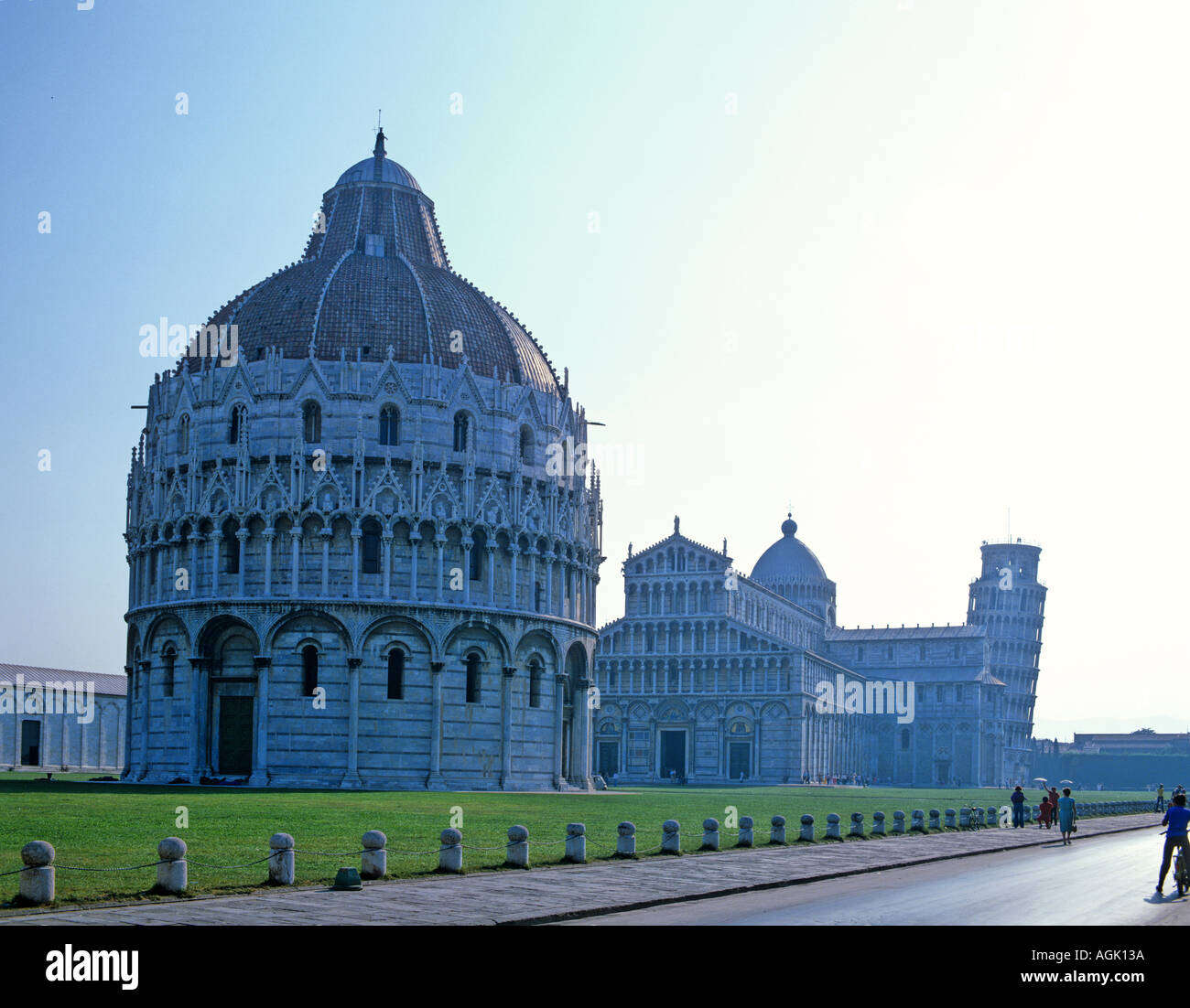 The Baptistry Duomo and Leaning Tower Piazza del Duomo Pisa Italy Stock Photo