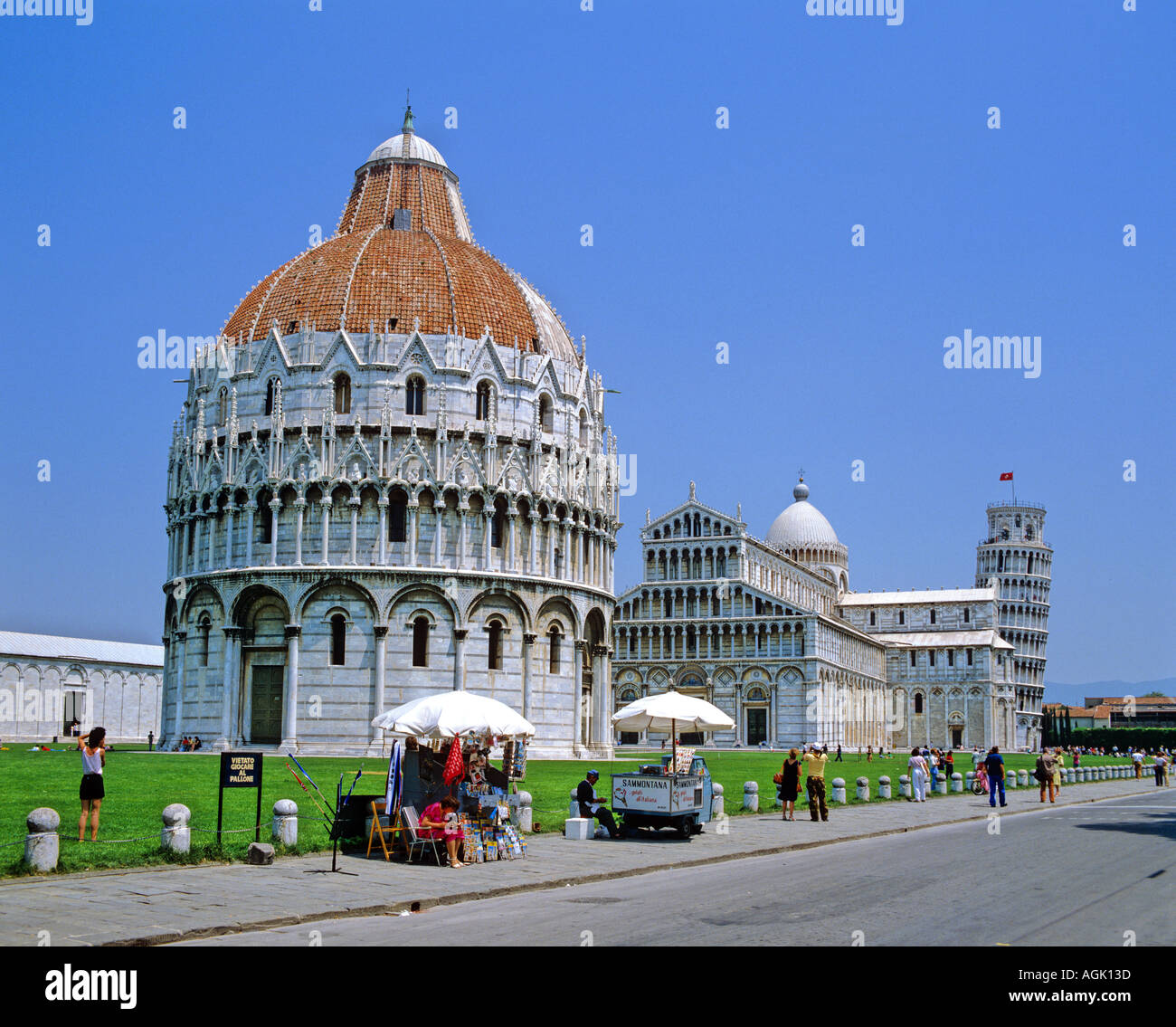 The Baptistry Duomo and Leaning Tower Piazza del Duomo Pisa Italy Stock Photo