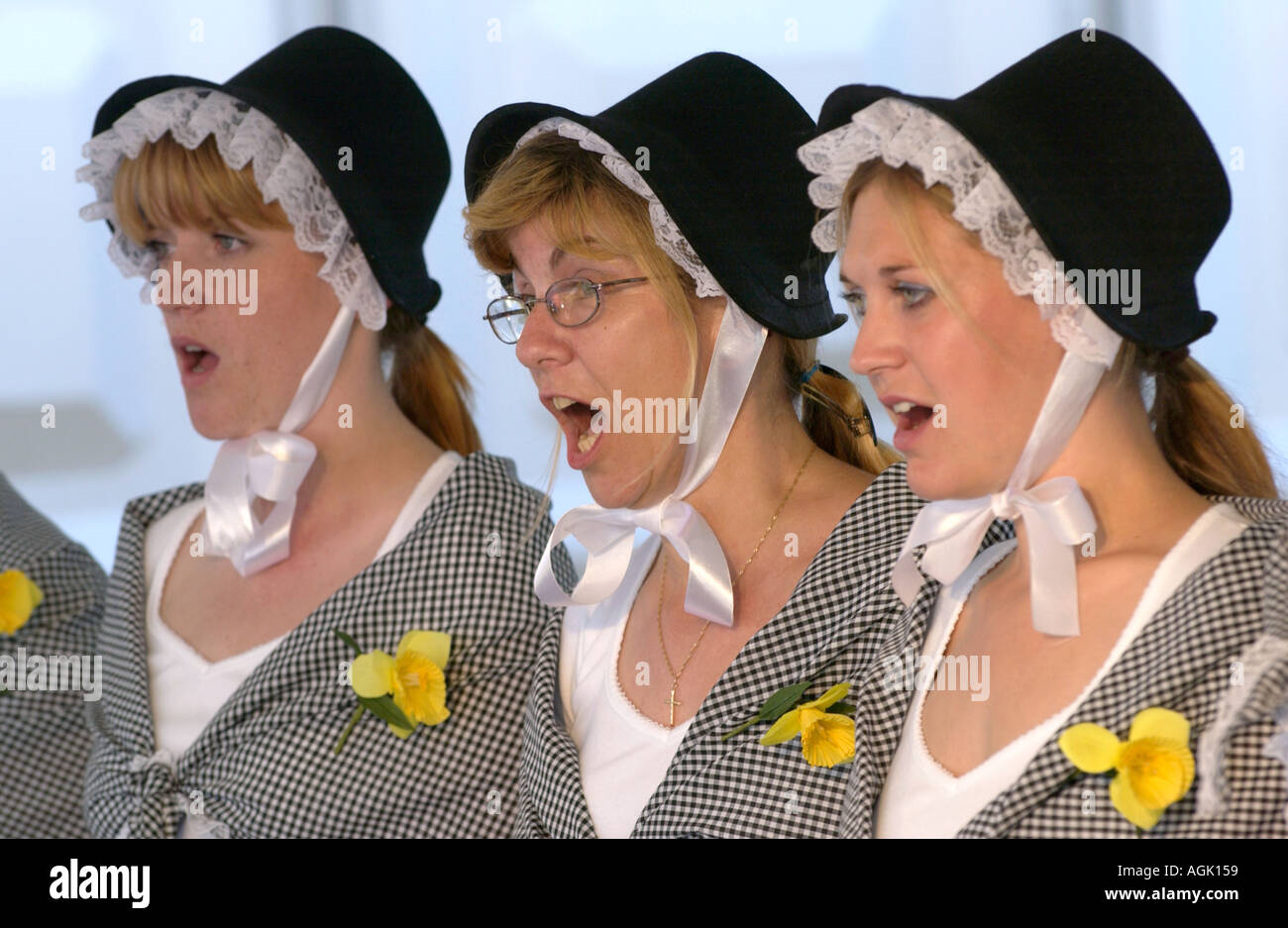 Ladies choir in traditional Welsh costume singing in a competition at ...