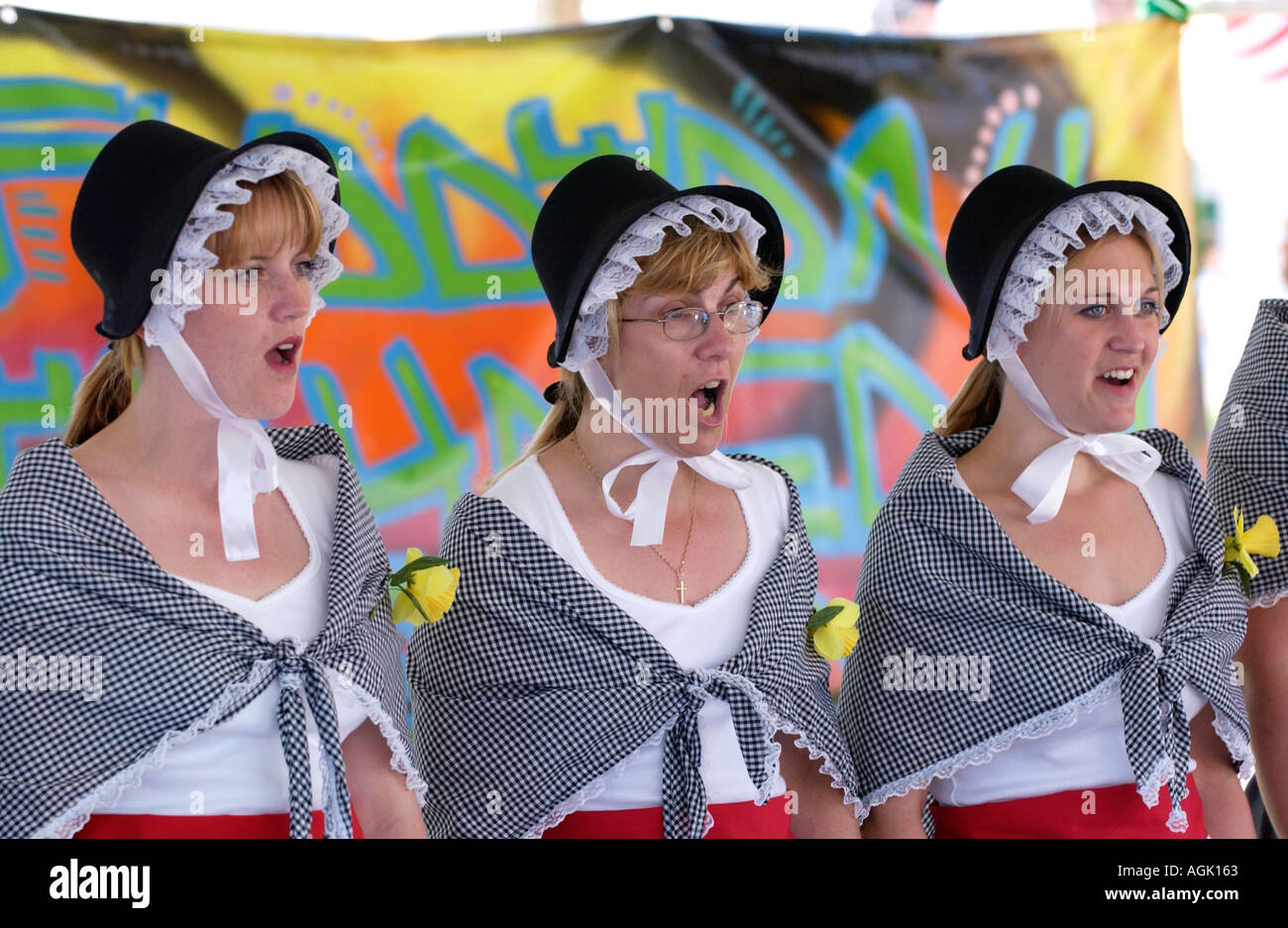 Ladies choir in traditional costume singing in a competition at the ...