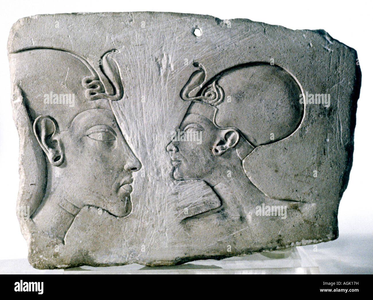 Akhenaton and Nefertiti, Egyptian relief. 1379-1362 B.C. Stock Photo
