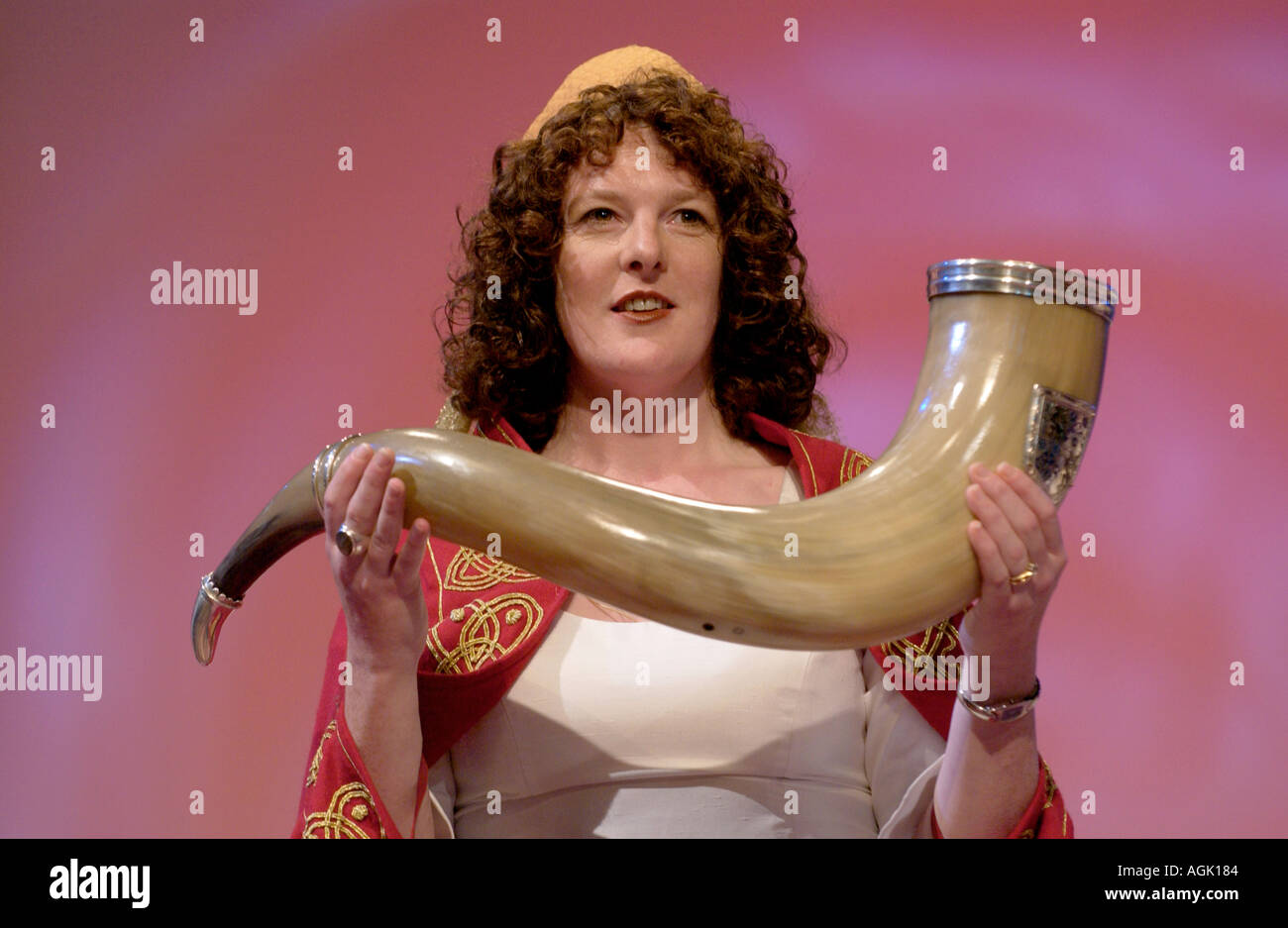 Welsh Instruments Horns Hirlas Horn carried as part of the Gorsedd of Bards Ceremony on stage ...