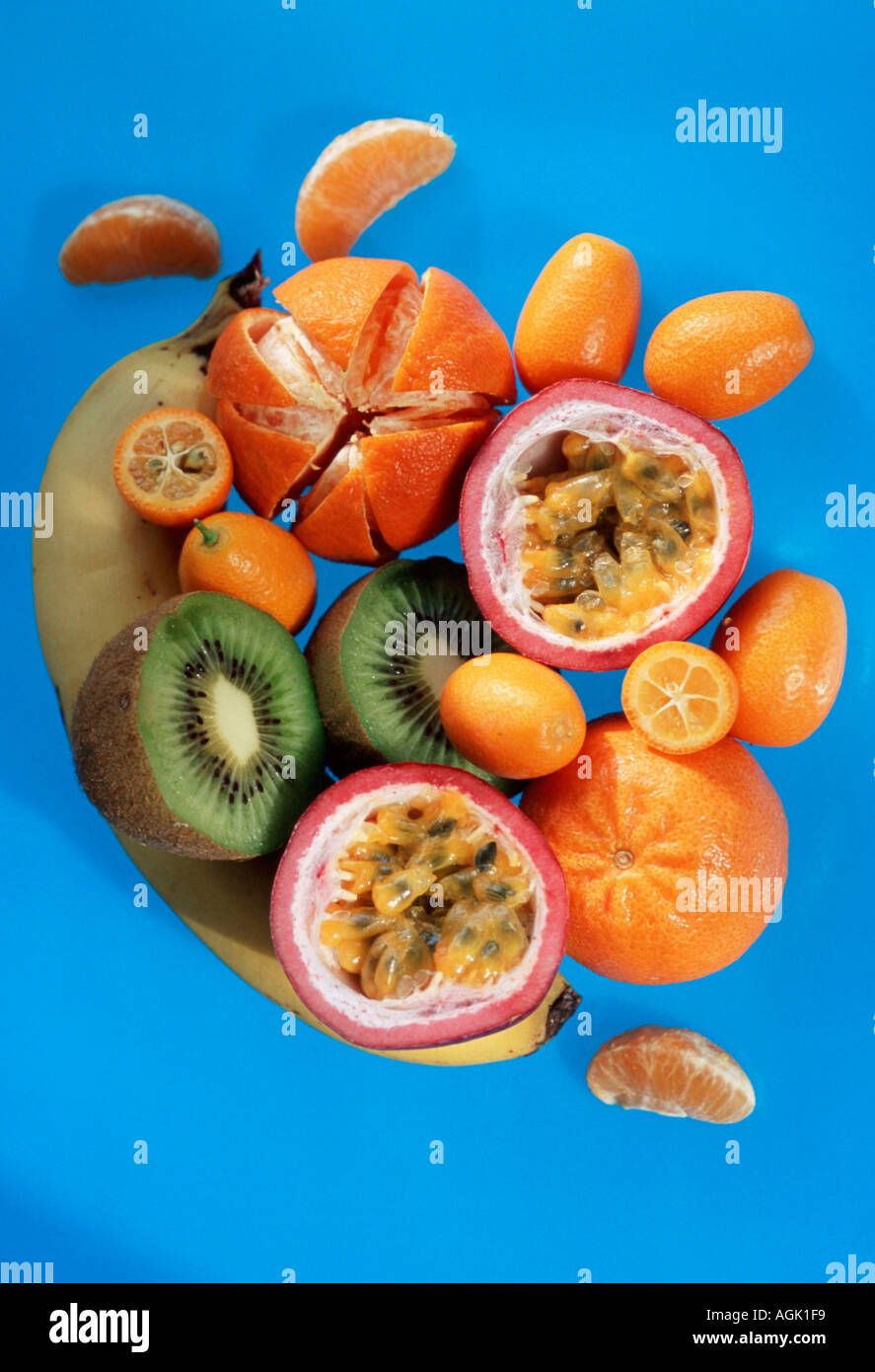 Tropical fruits Chinese Gooseberry Kumquat Banana Passions Fruit and