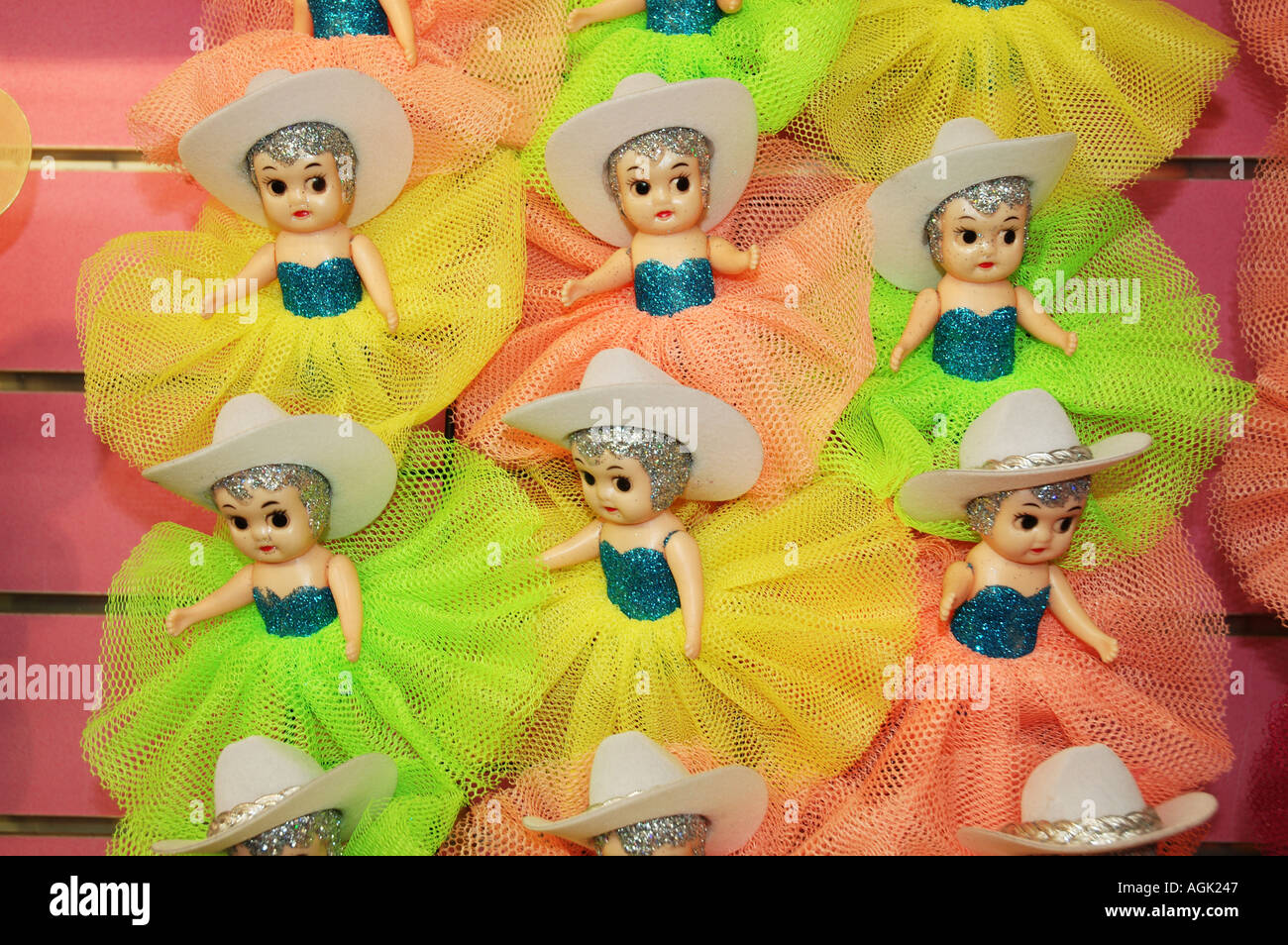 Cowgirl kewpie dolls as prizes at carnival dsc 2273 Stock Photo