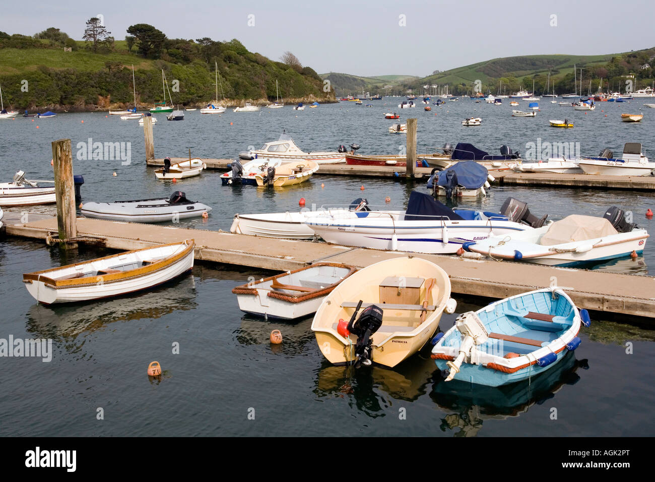 UK Devon rib boats moored jetty Stock Photo Alamy