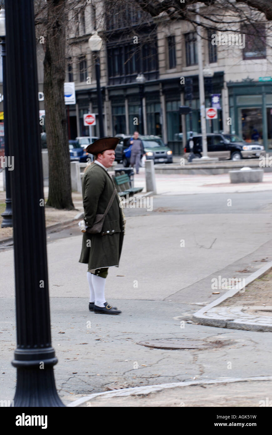 USA Massachusetts Boston man dressed as a New England patriot Stock Photo